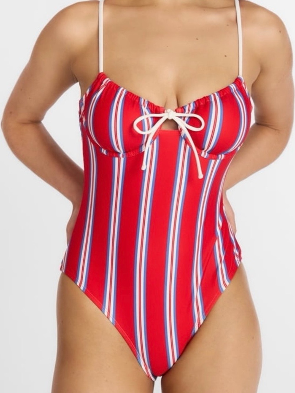 Striped One-Piece Swimsuit with Tie Front